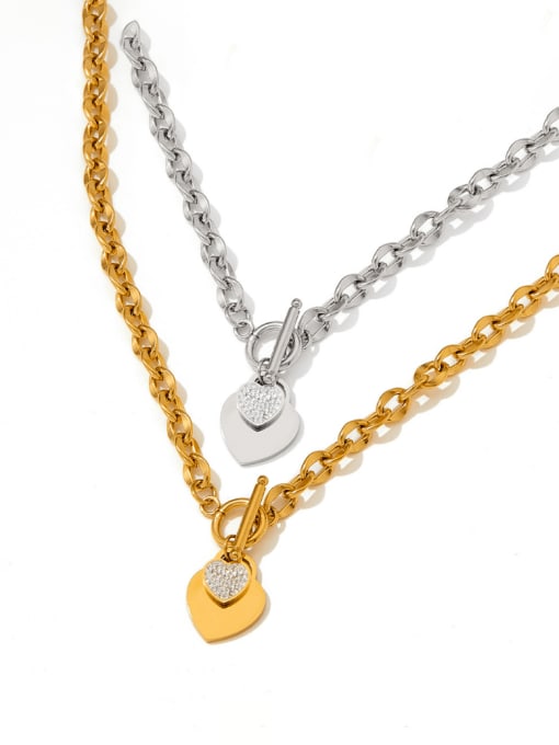 Clioro Stainless steel Cubic Zirconia Heart Hip Hop Necklace 1