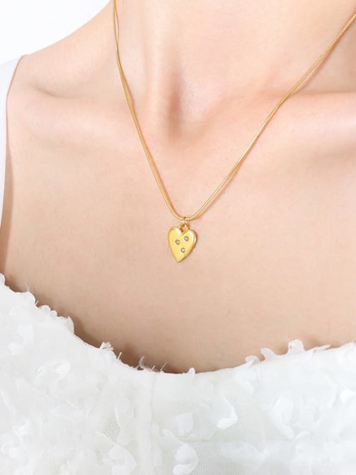 P1475  45 +5cm Titanium Steel Cubic Zirconia Heart Trend Necklace