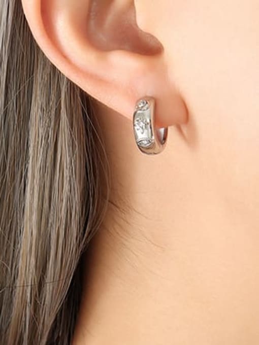F201 steel color earrings Titanium Steel Cubic Zirconia Geometric Hip Hop Huggie Earring