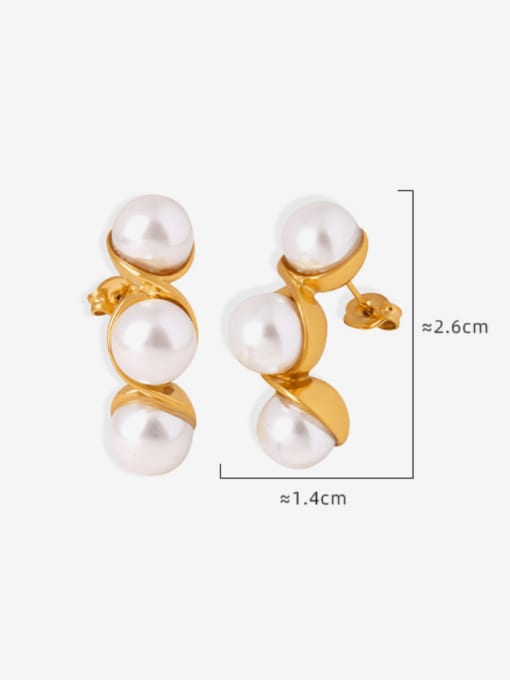 MAKA Titanium Steel Imitation Pearl Geometric Minimalist Stud Earring 3