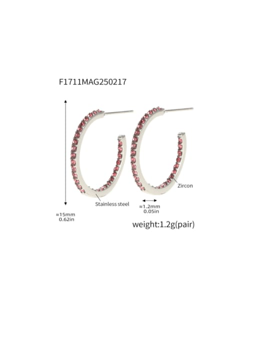 F1711 B steel Pink zircon earrings 15mm Stainless steel Cubic Zirconia Geometric Minimalist Stud Earring
