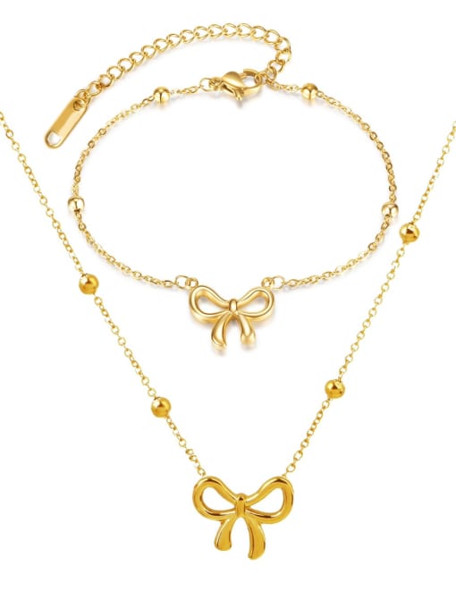 K.Love Titanium Steel Minimalist Bowknot  Bracelet and Necklace Set