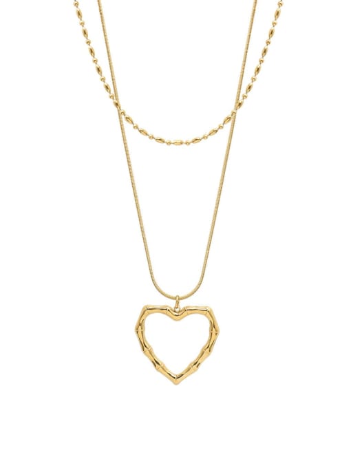 P1130 gold double layer Necklace Titanium Steel Heart Minimalist Multi Strand Necklace