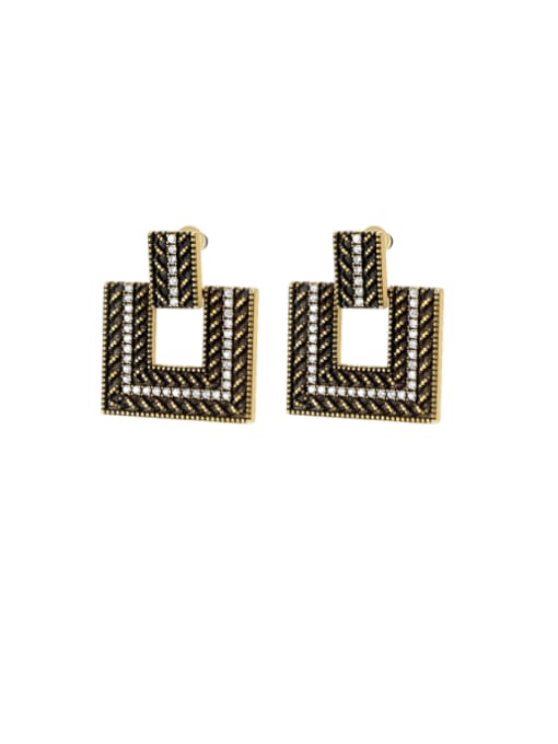 H00977 Brass Cubic Zirconia Geometric Vintage Drop Earring