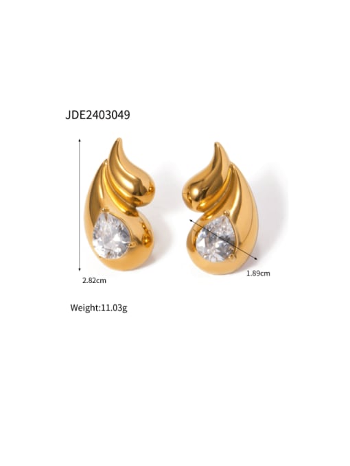 JDE2403049 gold Stainless steel Cubic Zirconia Water Drop Hip Hop Stud Earring