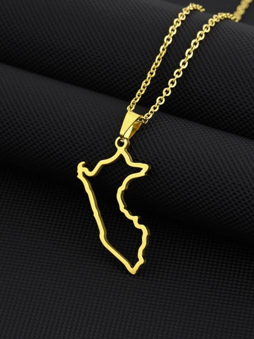 Gold hollow necklace Stainless steel Irregular Hip Hop Hollow out map of Peru Pendant Necklace