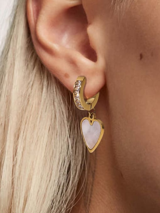 J&D Stainless steel Cubic Zirconia Shell  Heart Vintage Huggie Earring 1