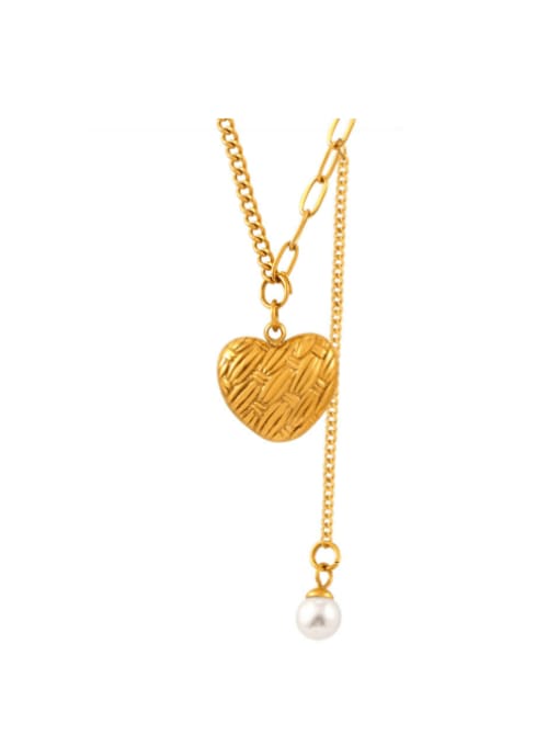P050 Golden Necklace Titanium Steel Heart Tassel Minimalist Lariat Necklace