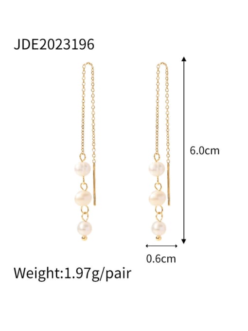 J&D Stainless steel Imitation Pearl Tassel Minimalist Threader Earring 3