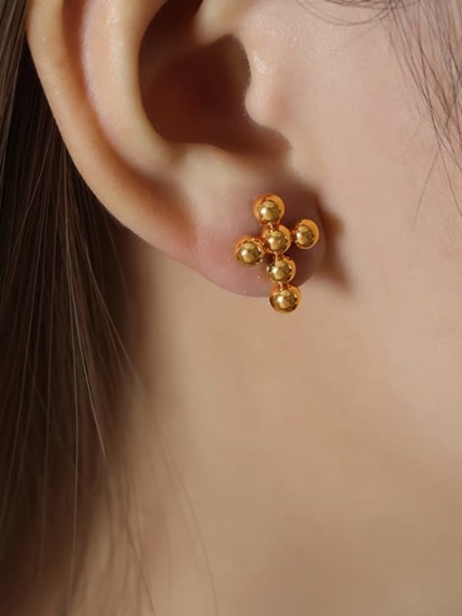 F1128 Gold Earrings Titanium Steel Bead Geometric Vintage Stud Earring