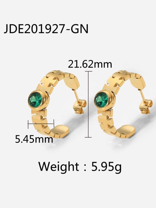 JDE201927 GN Stainless steel Glass Stone Geometric Vintage Stud Earring