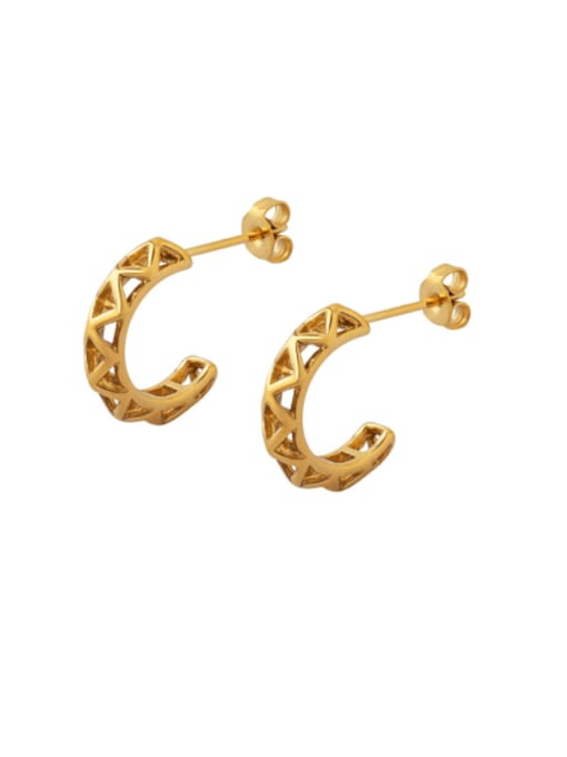 F096 Gold Earrings Titanium Steel Rhinestone Geometric Vintage Stud Earring