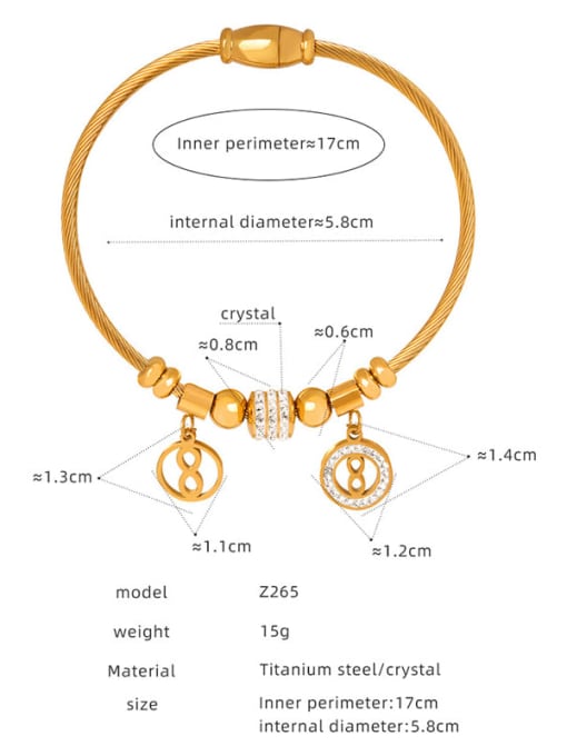 Z265 Gold Bracelet Titanium Steel Cubic Zirconia Geometric Trend Band Bangle