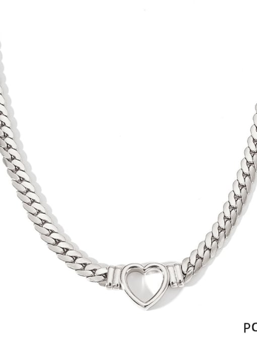 PCD887 Platinum Stainless steel Heart Trend Link Necklace
