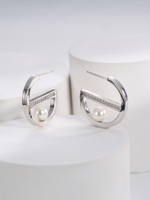 H01063 Brass Imitation Pearl Letter Minimalist Stud Earring