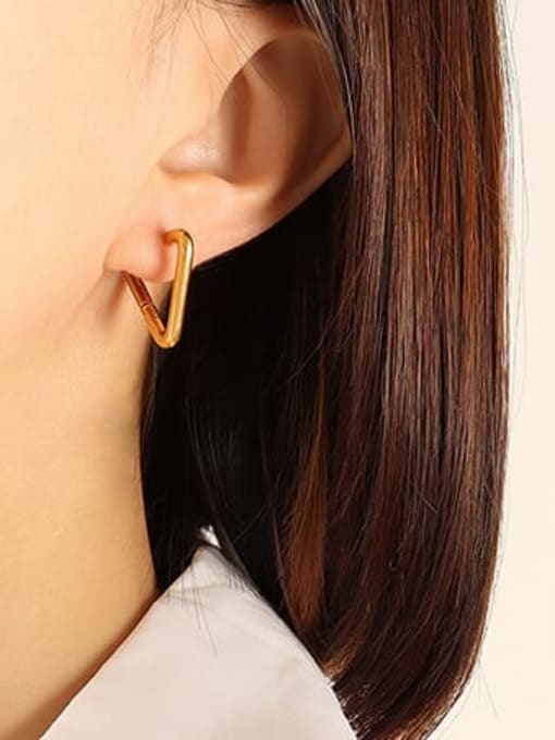 F619 gold wide Triangle Earrings Titanium Steel Hollow Geometric Vintage Huggie Earring