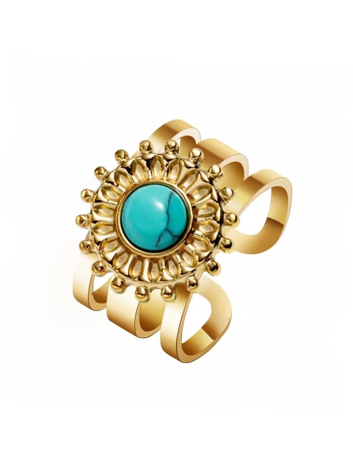 SR22042609T Stainless steel Turquoise Geometric Trend Band Ring