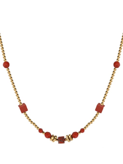 SN22101516 Titanium Steel Bead Red Geometric Vintage Necklace