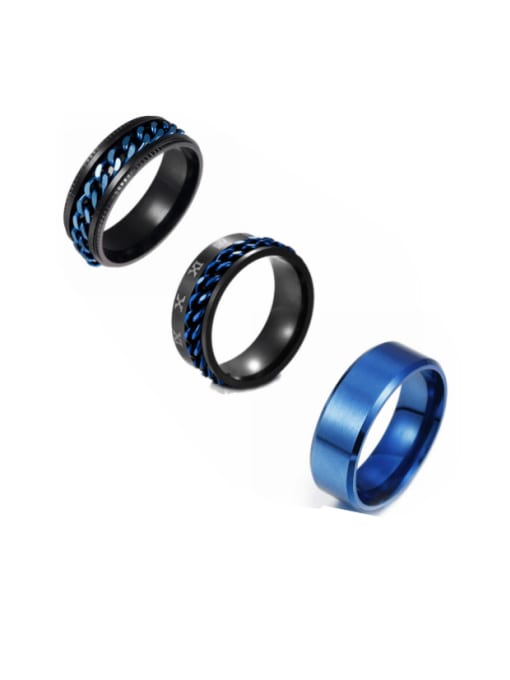 Black and Blue Three Piece Set Titanium Steel Irregular Hip Hop Stackable Ring Set