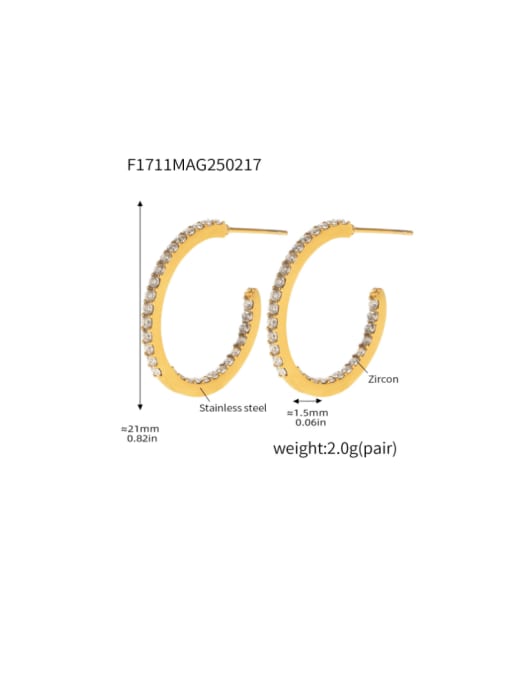 F1711 B Gold  White Zircon Earrings 21mm Stainless steel Cubic Zirconia Geometric Minimalist Stud Earring