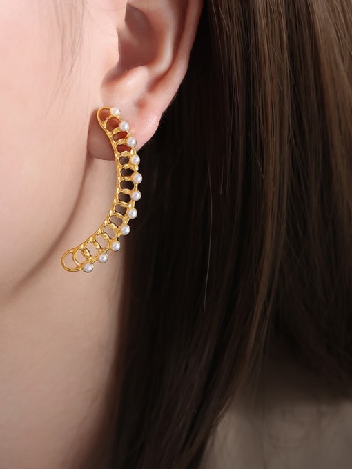F987 Gold Earrings Titanium Steel Imitation Pearl Geometric Trend Stud Earring
