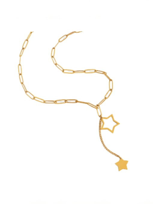 MAKA Titanium Steel Star Minimalist Hollow Chain Tassel Necklace 0