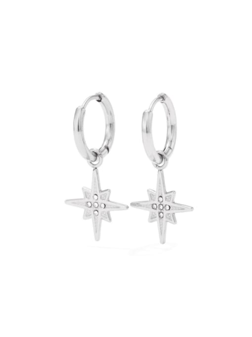 PDE447 Platinum Stainless steel Cubic Zirconia Cross Star Vintage Huggie Earring