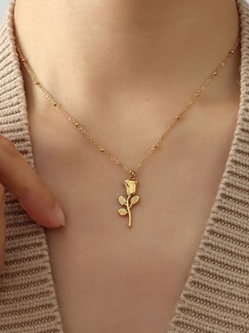 P889 gold necklace 40+ 5cm Titanium Steel Minimalist Flower  Ring and Necklace Set