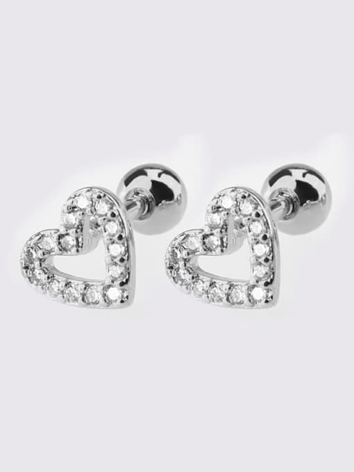 White steel big love Earrings Brass Cubic Zirconia Heart Dainty Single Earring