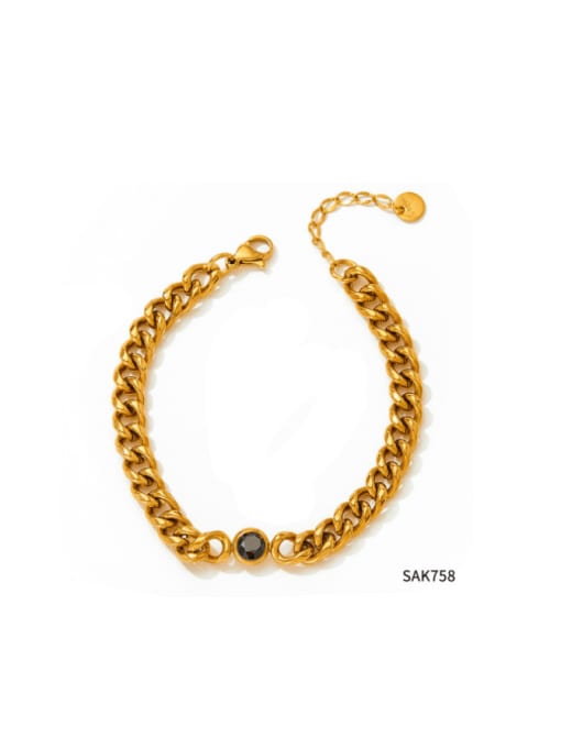 SAK758 Gold+ Black Stainless steel Glass Stone Geometric Hip Hop Link Bracelet