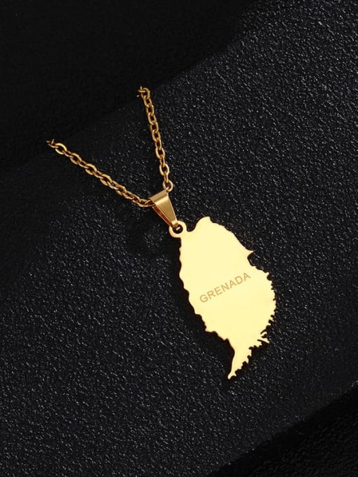 Gold 1 Stainless steel Medallion Hip Hop Grenada Map Pendant  Necklace