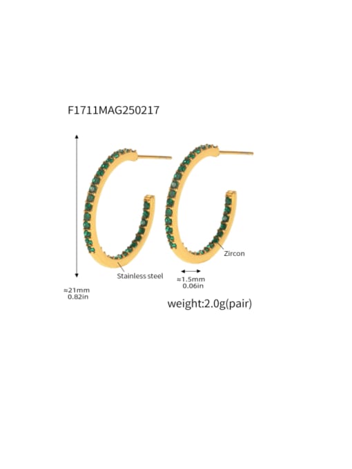 F1711 B Gold  Green Zircon Earrings 21mm Stainless steel Cubic Zirconia Geometric Minimalist Stud Earring