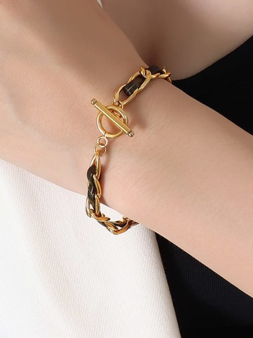 E271 gold bracelet 18cm Titanium Steel Hip Hop Geometric Leather Braclete and Necklace Set