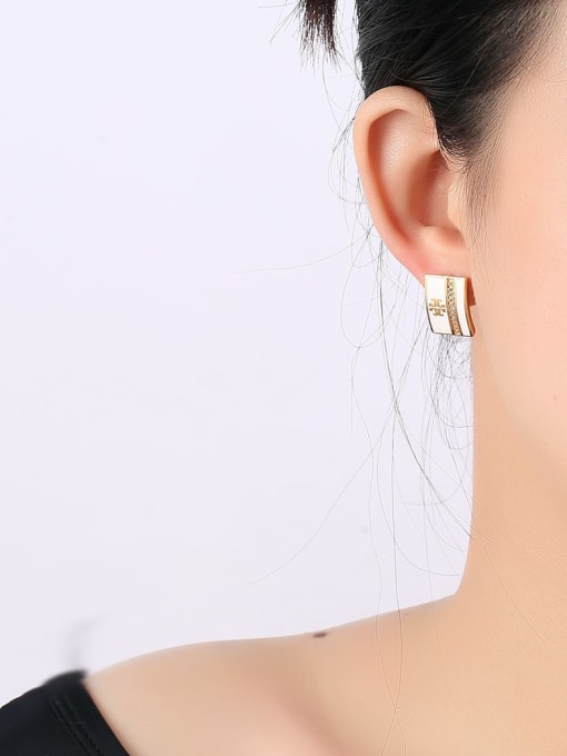 Clioro Brass Cubic Zirconia Enamel Geometric Vintage Stud Earring 1