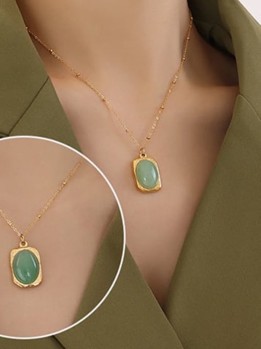 Golden natural green Titanium steel Geometric Natural stone Vintage Necklace