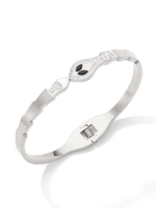 Clioro Stainless steel Cubic Zirconia Snake Hip Hop Band Bangle 2