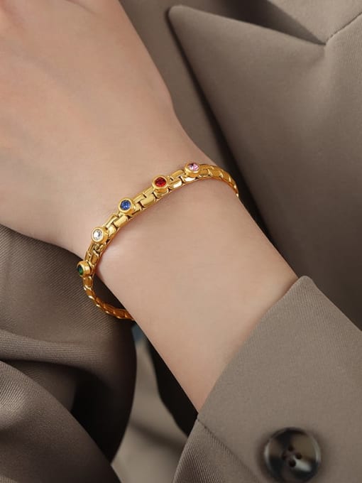 E507 Gold Bracelet 15 +5cm Titanium Steel Cubic Zirconia Geometric Trend Link Bracelet