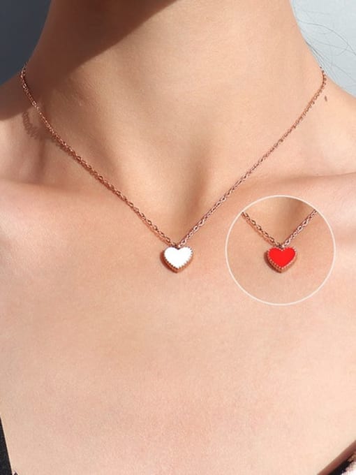 Rose Gold Oil dripping : white +red Titanium 316L Stainless Steel Enamel Heart Minimalist Necklace with e-coated waterproof