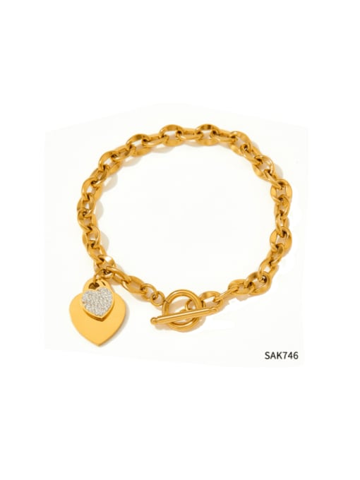 SAK746 14K gold Stainless steel Rhinestone Heart Hip Hop Link Bracelet