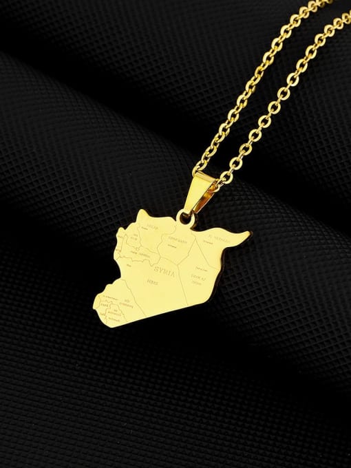 Golden necklace Titanium Steel Medallion Ethnic Map of Syria Pendant Necklace