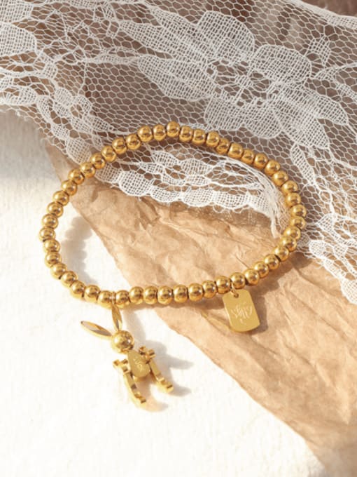E024 Gold Bracelet Titanium Steel Rabbit Vintage Beaded Bracelet