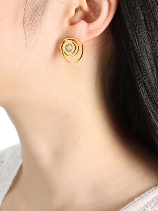 F769 Gold Earrings Titanium Steel Cubic Zirconia Geometric Dainty Stud Earring