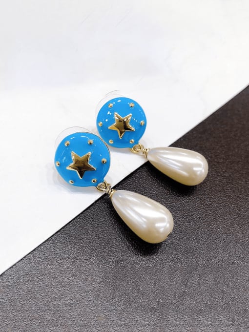 H00184 Brass Imitation Pearl Enamel Water Drop Minimalist Drop Earring