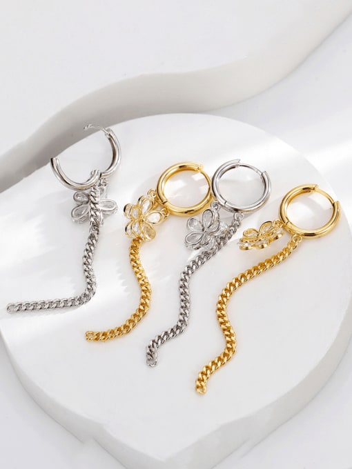Clioro Brass Cubic Zirconia Chain Tassel Vintage Threader Earring 3