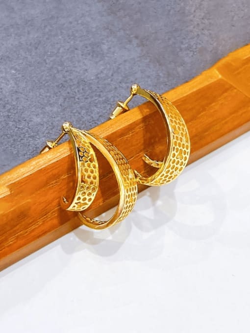 H00831 Gold Brass Hollow  Irregular Minimalist Earring