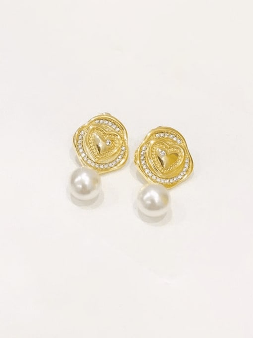 Clioro Brass Imitation Pearl Flower Vintage Drop Earring 3