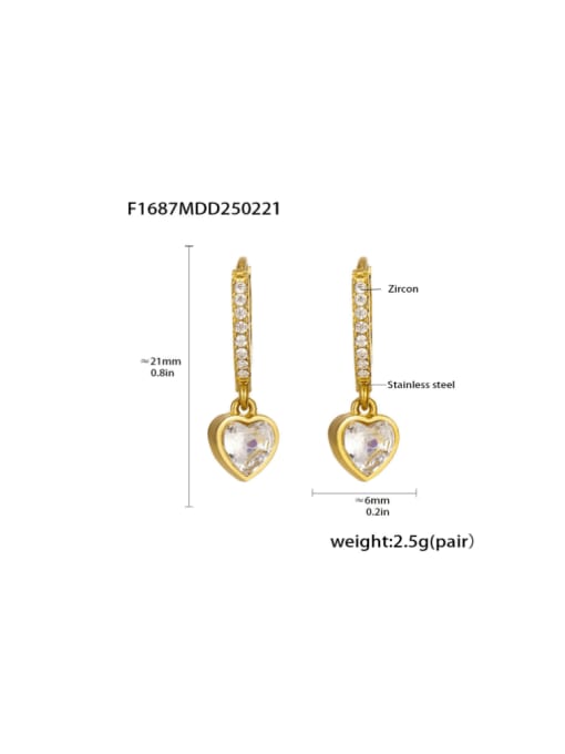 F1687 Golden Earrings Stainless steel Cubic Zirconia Moon Minimalist Huggie Earring