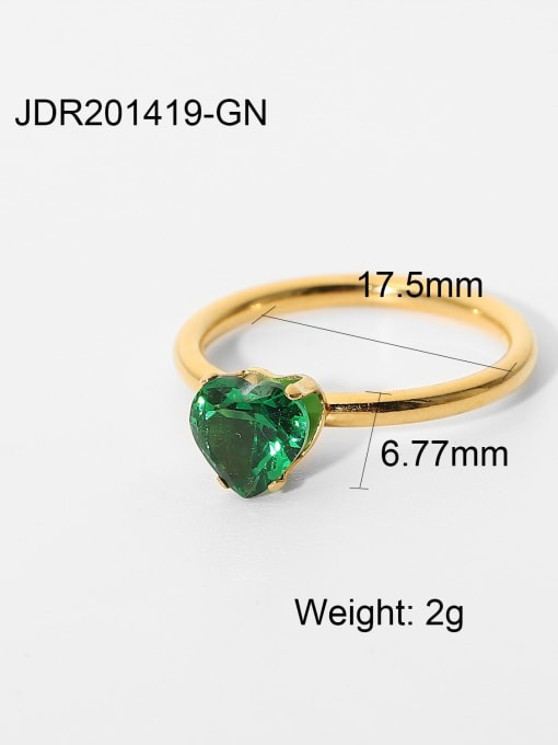JDR201419 GN 7 Stainless steel Cubic Zirconia Green Heart Dainty Band Ring