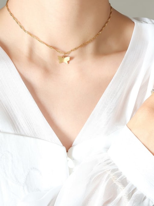 P736 gold necklace 37 5cm Titanium Steel Butterfly Trend Necklace