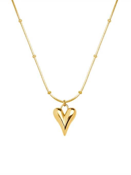 Love Pendant Necklace (gold) Titanium Steel Smooth Heart Minimalist Necklace
